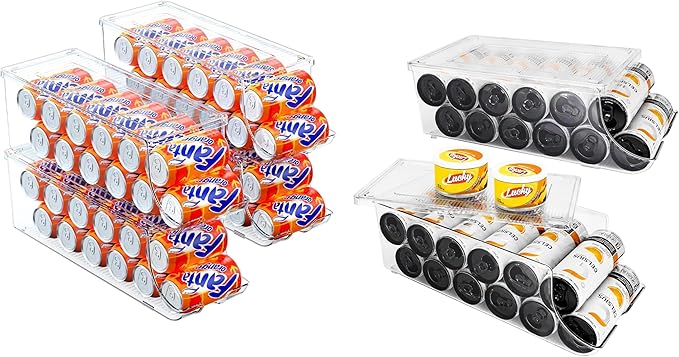 SCAVATA 4 Pack Soda Can Organizer & 2 Pack Skinny Can Organizer for Refrigerator