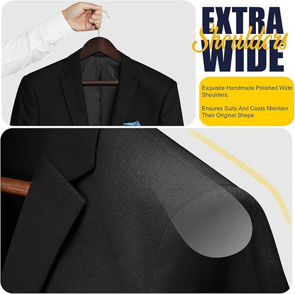 Wooden Coat Hangers - Wide Shoulder Hangers with Non Slip Pants Holder, Heavy Duty, for Men, Women, Suit, Coat, Jacket, Pants (Walnut, 10 Pack)