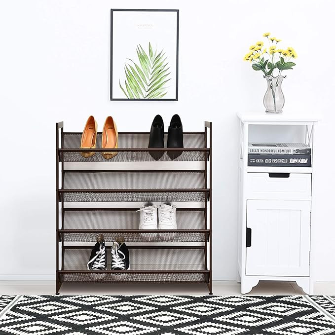 Tangkula 4-Tier Metal Shoe Rack, Stackable Flat & Slant Adjustable Shoe Storage Stand, Space Saving Shoes Shelf, Freestanding Shoes Rack Organizer for Entryway, Hallway