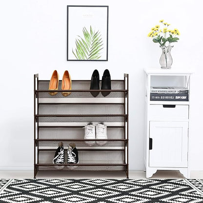 Tangkula 4-Tier Metal Shoe Rack, Stackable Flat & Slant Adjustable Shoe Storage Stand, Space Saving Shoes Shelf, Freestanding Shoes Rack Organizer for Entryway, Hallway