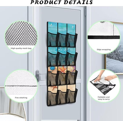 Multi-Functional 12-Pocket Hanging Bag for Doors, Heavy Duty Oxford Cloth Waterproof Lightweight and Space-Saving Design, Beach Starfish Turtle