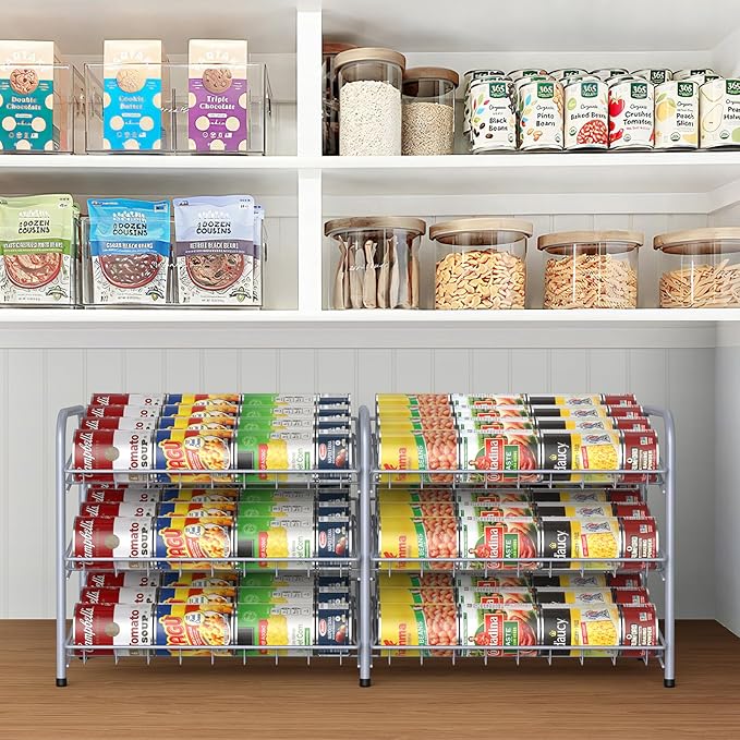 MOOACE Can Rack Organizer, 2 in 1 Can Storage Dispenser Holds up to 72 Cans, Can Organizer for Pantry Kitchen Cabinet, Silver