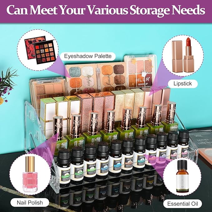 JessLab Nail Polish Organizer, 4-Tier Clear Acrylic Sunglass and Essential Oil Holder, Makeup Organizer for Bathroom Vanity Countertop