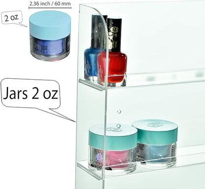 AMT 6 Tier Acrylic Nail Polish Racks for the Wall, Holds up to 180 Bottles, CLEAR Nail Polish Display, Essential Oils Organizer. Plus a Microfiber Cloth for Cleaning Purposes