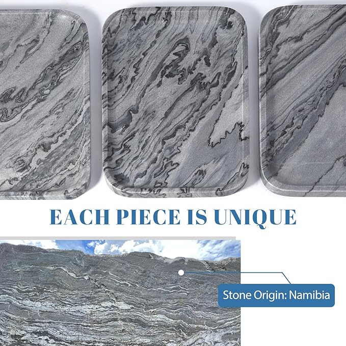 Koville Marble Tray, 12"x8" Natural Marble Vanity Tray for Countertop Bathroom Kitchen Dresser, Decorative Marble Catchall Trays for Perfume Jewelry(Grey)
