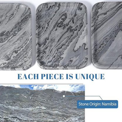 Koville Marble Tray, 12"x8" Natural Marble Vanity Tray for Countertop Bathroom Kitchen Dresser, Decorative Marble Catchall Trays for Perfume Jewelry(Grey)