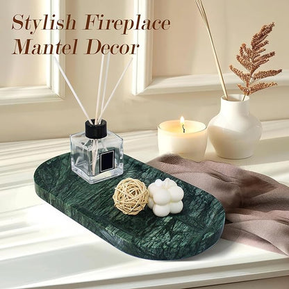 YMXYJM Genuine Real Natural Marble Tray for Bathroom, Luxury Indian Green Stone Vanity Tray, Decorative Oval Trays for Countertop Storage Organizer, Dresser, Kitchen, Home Decor, 11.8" x 6", Green