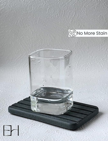 Stone Drying Tray, Water Absorbing Stone Tray for Sink, Soap Dish for Shower, Diatomaceous Earth Sponge Dispenser Holder for Kitchen Bathroom (Silicone Feet, Rectangle, Gray)