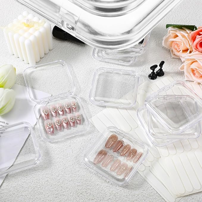 20pcs Press on Nail Storage Box Press on Nails Packaging Fake Nail Storages Case with 90 Pcs Adhesive Double Sided Tape for Fake Nail Storage Nail Display Nail Salon