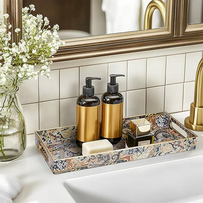 MAONAME Plastic Vanity Tray, Bathroom Counter Tray, Decorative Trays with Handles, Storage Dresser Trays Organizer for Toilet Tank, Jewelry, Makeup, 13.8" x 6" x 1.57"