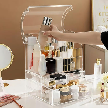 Clear Large Acrylic Makeup Organizer With Lid Cosmetic Storage Drawers Portable Makeup Organizers Dustproof And Waterproof Box For Women