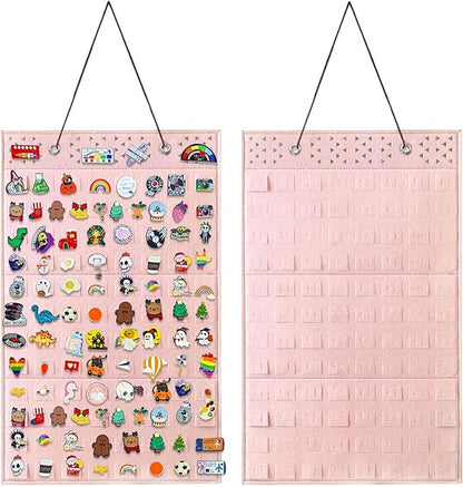Collector Pin Board - Enamel Pin Hanging Display (96 Slots, Pink)