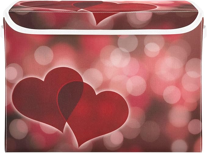senya Valentines Baskets Collapsible Storage Bins with Lids, Hearts Bokeh Effect Storage Boxes Clothes Baskets for Organizing