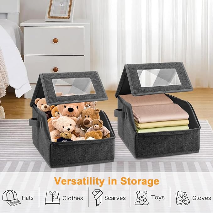 Xixter Stackable Hat Organizer for Baseball Caps- 2 PCS Featuring a Transparent Viewing Window, Hat Organizer for Closet, Holds up to 30 Caps, with Cardboard Inserts,Drak Grey