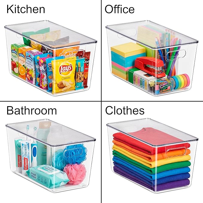 Sorbus Clear Storage Bins with Lids, 8 Pack X-Large Organization Bins with Handles – Clear Stackable Storage Containers for Storage, Pantry, Fridge, Cabinet, Closet & Kitchen Organization – BPA-Free