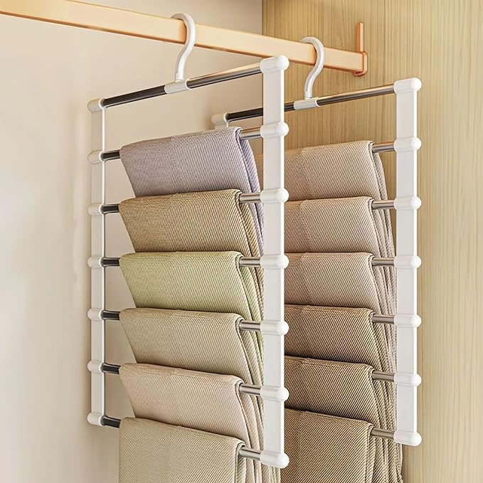 SEVEN LUCKY LIGHT 6 Tier Vertical Pants Hangers Space Saving Set of 2, Cloud Ladder Design Holds 12+ Pants, Leggings Organizers for Apartment & Small Wardrobe Storage, Dorm Room Essentials