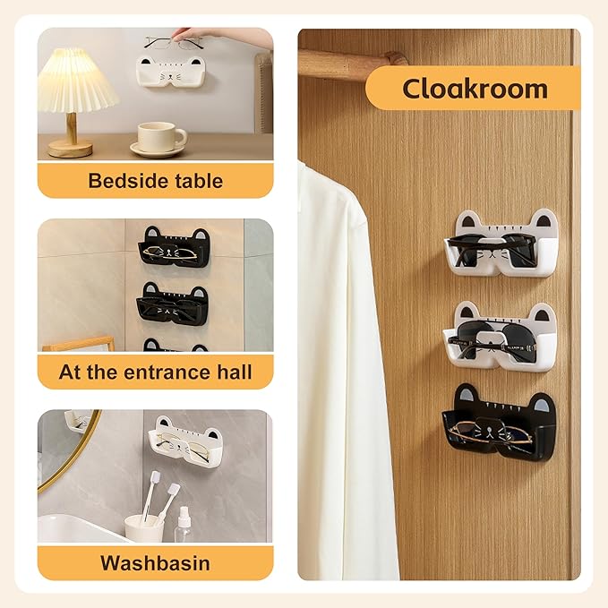 4 Pcs Eyeglasses Holder Stand Wall Wall-mounted Eyeglasses Storage Rack,Cute Cat Sunglasses Rack-mounted Storage Box,Suitable For Hallways,Living Rooms,Bedrooms,And Bathrooms.