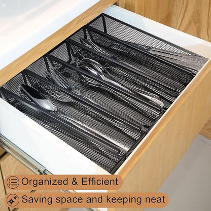 Chumia 10 Pack Silverware Drawer Organizer 9 x 3 x 2 Inch Mesh Utensil Organizer for Kitchen Drawers with Interlocking Arm for Flatware Knives Spoons Fork Cosmetic Utensil Tabletop Storage Tray