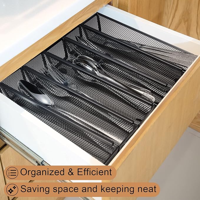 Chumia 16 Pack Silverware Drawer Organizer 9 x 3 x 2 Inch Mesh Utensil Organizer for Kitchen Drawers with Interlocking Arm for Flatware Knives Spoons Fork Cosmetic Utensil Tabletop Storage Tray