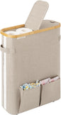 StorageWorks Toilet Paper Storage Baskets with Dual Flip Lids, Toilet Paper Organizer for Bathroom, Toilet Paper Container with Side Pocket, Holds 15 Mega or 20 Regular Rolls, Large, Light Khaki