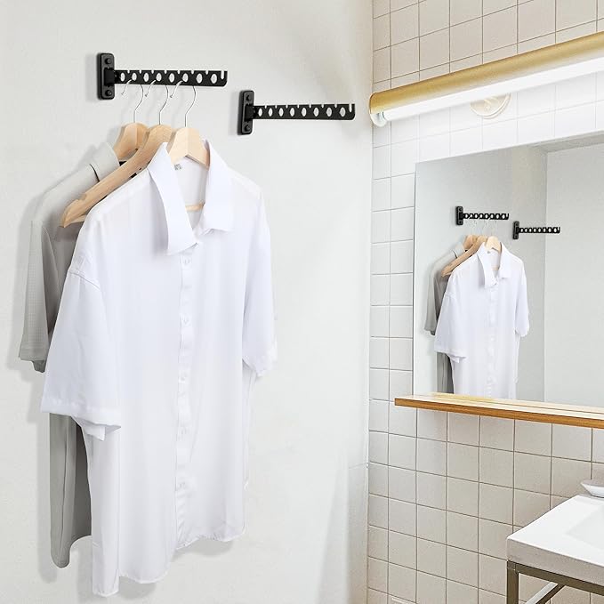 Alise Clothes Drying Rack Wall Mounted Coat Hanger Black, Foldable Hangers Rack Clothes Hook Closet Storage Organizer, Swivel Space Saving Clothes Hanger Rack for Bedroom Bathroom Laundry