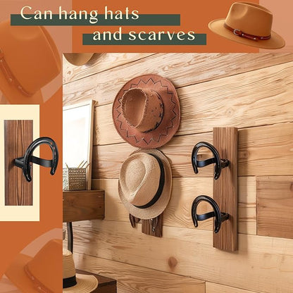 DoubleFill 2 Packs Cowboy Western Hat Rack Cowboy Hat Holder Hat Hanger Wall Mount Black Hat Hooks for Display Wall Decor Keeps Original Shape of Hat