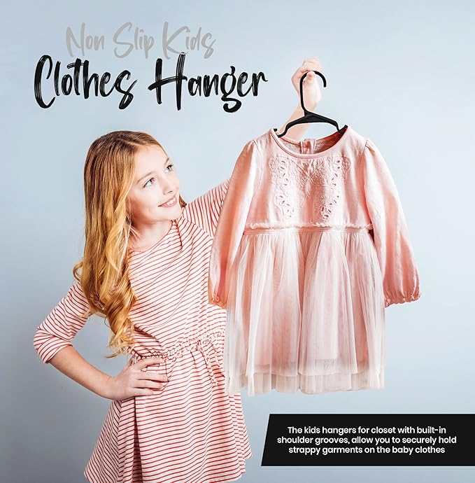 Utopia Home 20 Pack Kids Hangers - 11.5 Inch Plastic Baby Hangers for Closet - Childrens Hanger for Clothes & Infant Hanger for Closet - for Everyday Standard Use (Black)