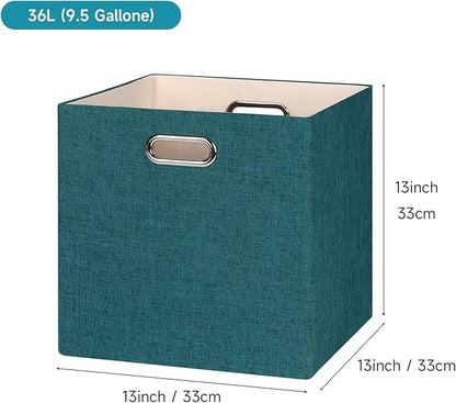 Posprica Collapsible Storage Bins,13×13 Foldable Storage Cube Boxes Fabric Drawer Fabric Storage Bins Vinyl Record Cubby Cubes with Handles for Bookcase, Closet, Shelf, Cabinet, 4 Pack