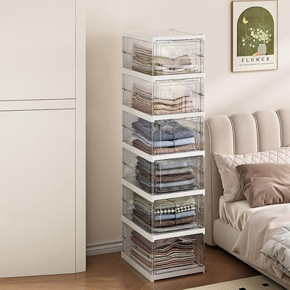 GUDEMAY Drop Front Shoe Storage Box, No Assembly Stackable Shoe Organizer Storage Bin with Door, Free Standing Shoe Shelf Cabinet with Lid, Plastic Shoe Rack for Closet Entryway