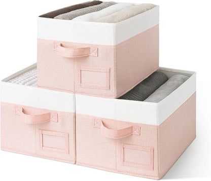 GRANNY SAYS Storage Baskets for Organizing, Fabric Storage Bins for Shelves, Closet Storage Boxs, Clothing Storage and Organization, Decorative Storage Bins, Pink&Ivory, Medium, 3-Pack
