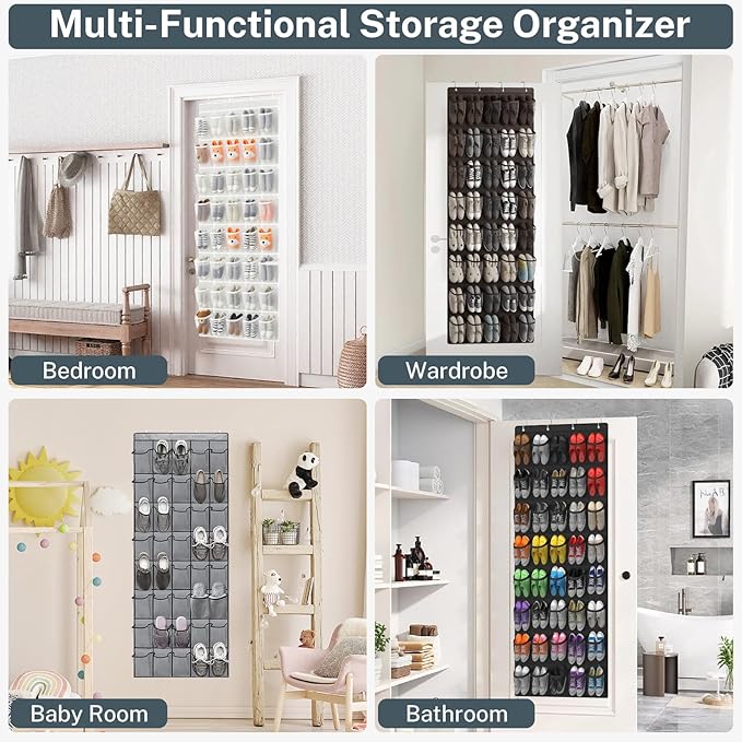 40-Pocket Over the Door Shoe Organizer - Large Mesh Pocket Hanging Shoe Organizer,Behind the Door Shoes Storage Holder Hanger,Large Capacity Design for Dorm Room College,Store 20 Pairs(Grey)