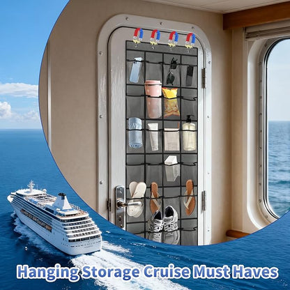 Over The Door Organizer for Cruise Ships 24 Pockets Door Organizer Hanging Magnetic Organizer Travel Hanging Storage Cruise Must Haves Cruise Ship Essentials (Grey)