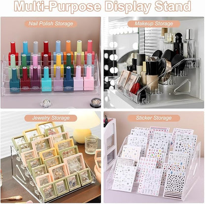 SUTOKAKA Nail Polish Display Organizer Clear Acrylic Eyeglasses Holder Essential Oil Storage Rack Makeup Stand Tray (3 Layer)