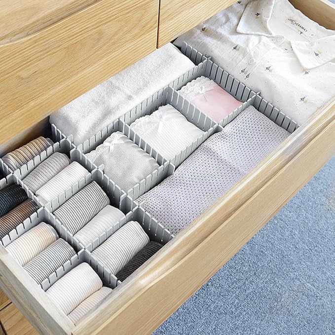acDesign 40Pcs Drawer Dividers, Adjustable Drawer Organizer for Socks, Underwear, Lingerie, Makeup, Bedroom Office Kitchen Storage (Grey)