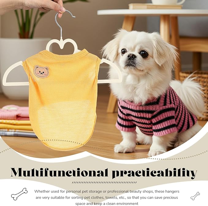 24 Pcs Beige Dog Clothes Hangers 13'' Non-Slip & 360° Swivel Pink Velvet Pet Hangers for Dogs and Cats Rustproof Metal Hooks, Space-Saving for Home Storage & Grooming Salons