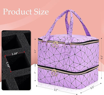 Uross Nail Polish Organizer Bag Holds 42 Bottles Nail Polish & Nail Lamp, Gel Nail Polish Organizers and Storage box for Nail Tech, Nail Kit Supplies Organizer Case - Purple