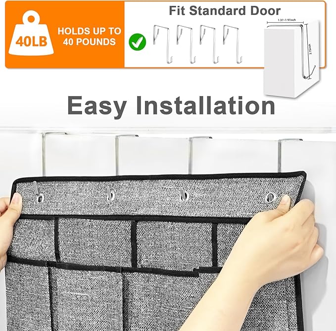 homyfort Over the Door Shoe Organizer, Hanging Shoe Rack Storage Holder with 24 Large Pockets for Closet Door, Men Women Kids Shoes, Cruise (Black)