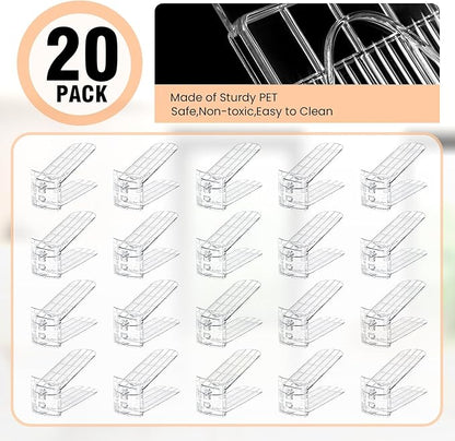 TOPNEW Shoe Slots Organizer for Closet 20 Pack Adjustable Level Shoe Stacker Holder Organization Double Layer Storage Space Saving Shoe Rack Organizer for Closet (Transparent)