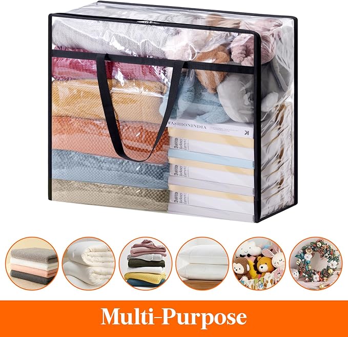 Lifewit 2 Pack Clear Clothes Storage Bags, 110L Plastic Blanket Storage Bag, Vinyl Foldable Moving Bags with Zipper, Closet Organizers and Storage Containers for Bedding, Duvet, Comforter