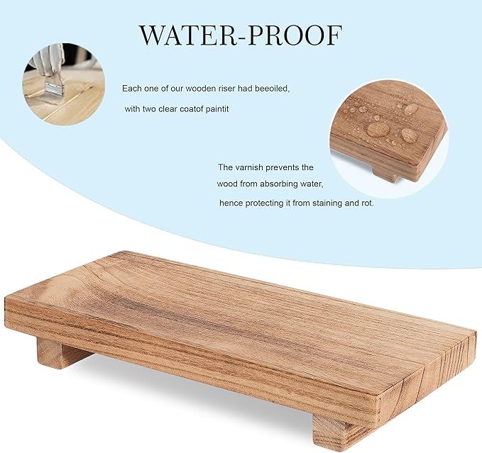 zoocatia Small Wood Tray Pedestal Stand Farmhouse Bathroom Decor Decorative Wooden Riser Kitchen Soap Dish Holder for Vanity, Counter, Sink, 10" x 4.5" - Brown