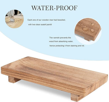 zoocatia Small Wood Tray Pedestal Stand Farmhouse Bathroom Decor Decorative Wooden Riser Kitchen Soap Dish Holder for Vanity, Counter, Sink, 10" x 4.5" - Brown
