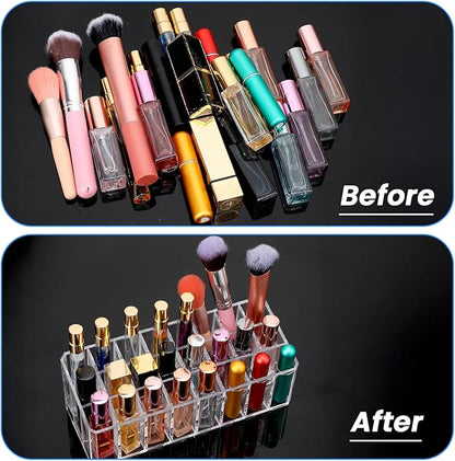 2 Pcs Rollerball Perfume Organizer, 24 Spaces Acrylic Perfume Storage Holder, Clear Beauty Scent Holder, Makeup Display Case Organizer for Lipstick Lip Glosses Brushes Perfumes Sample Mascara