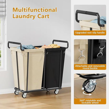 Gewudraw Large Laundry Hamper with Wheels, 2 Bag 360L Big Rolling Laundry Basket Sorter Cart, Extra Large Clothes Hamper, Heavy Duty Laundry Basket Organizer for Laundry Room, Bathroom