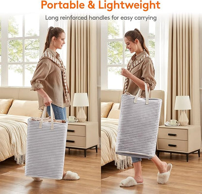 Lifewit 2 Pack Laundry Basket 80L Each, Collapsible Clothes Hamper with Reinforced Handles, Freestanding Waterproof Design for Bedroom and Laundry Room, Grey 160L Total