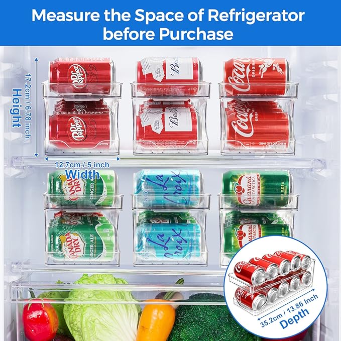 2 Pack Rolling Soda Can Organizer for Refrigerator Can Dispenser for Fridge Beer Soda Seltzer Pop Can Soda Organizer for Fridge 10 Standard Size 11.15oz 12oz 330ML 355ML Cans Holder Storage