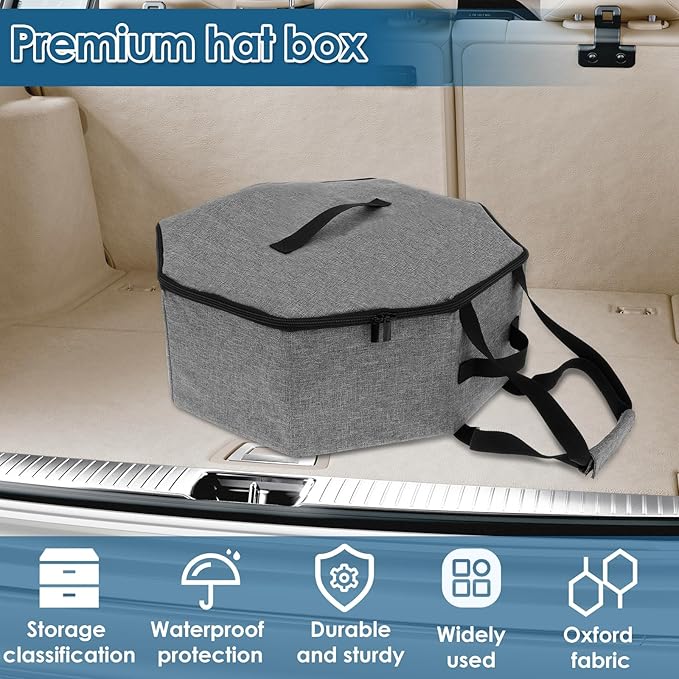Hat Box for Travel, Crush Proof Hat Box Storage Bag Cowboy Cap Hat, Collapsible Hats Case Organizer Bag Container for Closet with Handles Hat Boxes for Women & Men Storage Carrier with Cardbord