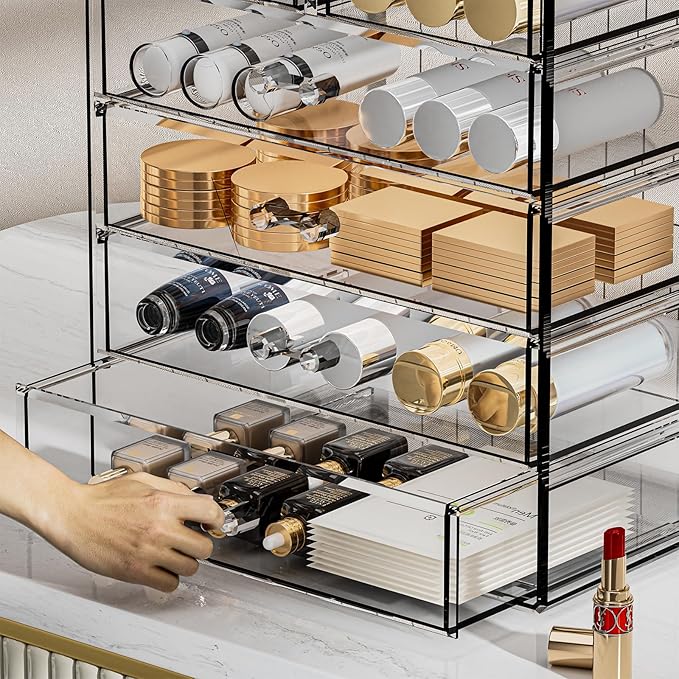 Acrylic Clear Large Makeup Organizer - Jewelry Holder Organizer, Perfect Make Up Organizers and Storage for Vanity, Bathroom (4 Large, 2 Small Drawers - Clear)