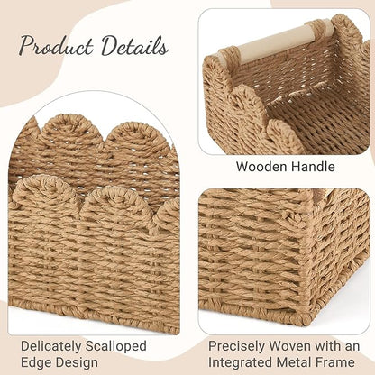 Dahey 2 Pcs Toilet Paper Storage Basket for Bathroom Woven Paper Rope Scalloped Edge Toilet Tank Basket with Handles for Organizing Over Toilet Storage Shelf Countertop Living Room Bedroom Home Decor