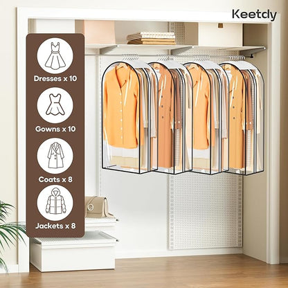 KEETDY 10" Guessted Garment Bags for Hanging Clothes, All Clear 40" Suit Bag for Closet Storage for Suits, Coats, Dresses Cover（4 Packs）