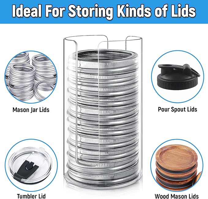 2 Pack Mason Jar Lid Organizer Wide & Regular Mouth Acrylic Storage Accessories for Home Kitchen Mason Jar Lid Organization Fit Mason/Canning/Bamboo Lids